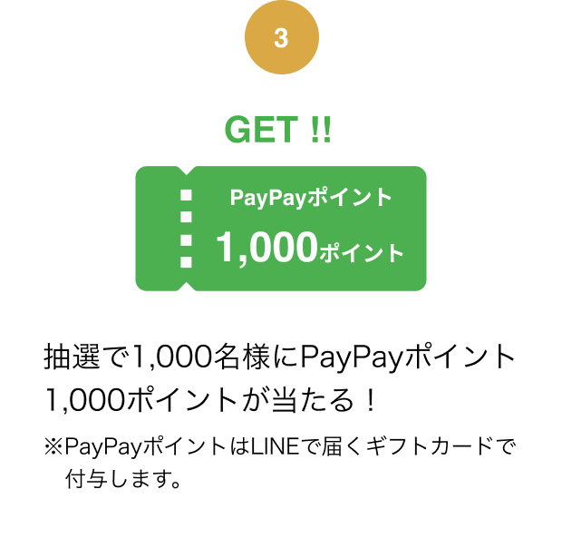 抽選で1,000名様にPayPayポイント1,000ポイントが当たる！ ※PayPayポイントはLINEで届くギフトカードで付与します。